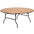 thumbnail image 1 of 72'' Round Wood Folding Banquet Table with Clear Coated Finished Top, 1 of 9