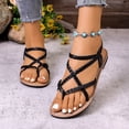 thumbnail image 3 of Rokment Womens Braided Strappy Flat Sandals Boho Beach Leather Flip Flops Casual Comfortable Elastic Ankle Strap Gladiator Dress Summer Shoes for Walking Vacation Black Size 7.5, 3 of 6