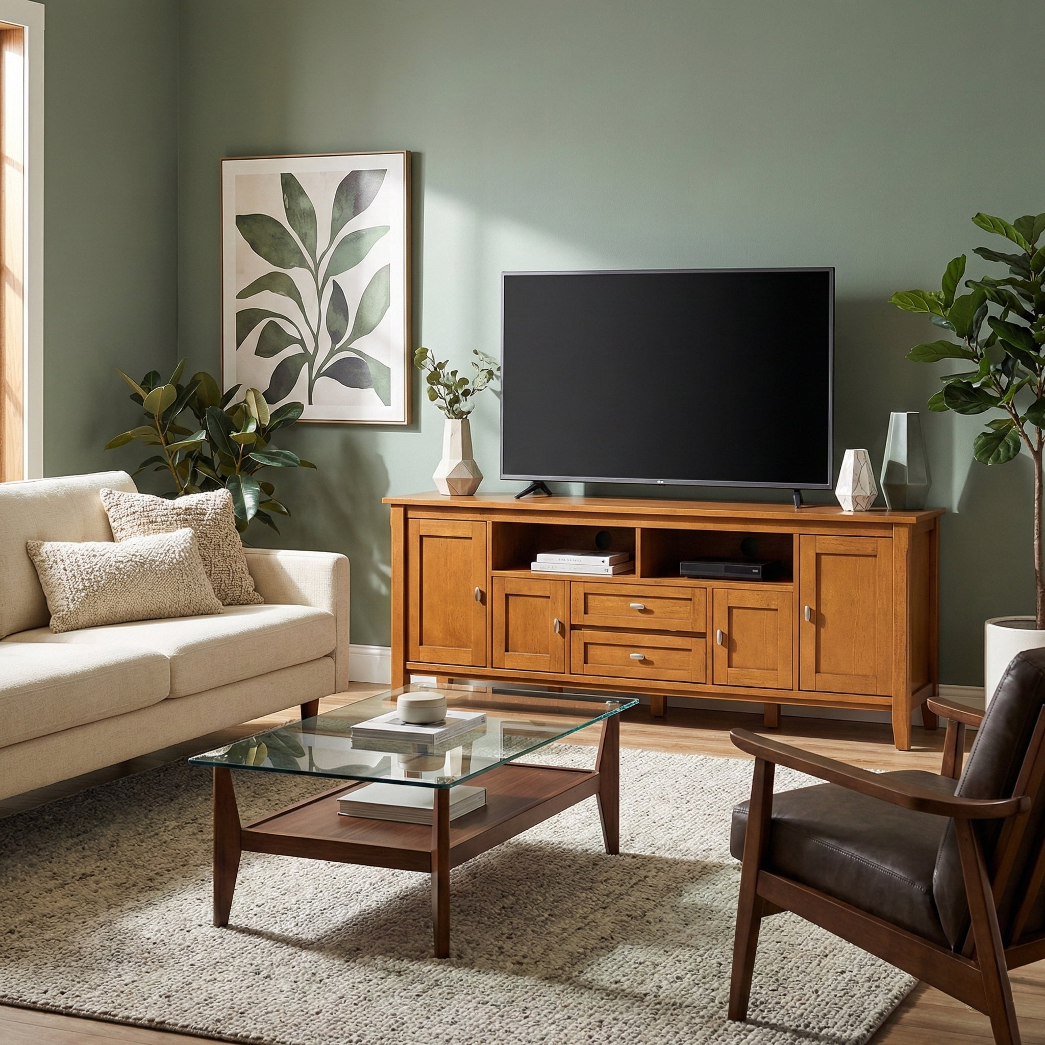 Simpli Home Simpli Home Warm Shaker 72 inch Wide Solid Wood Transitional TV Stand in Light Golden Brown For TVs up to 80 inches