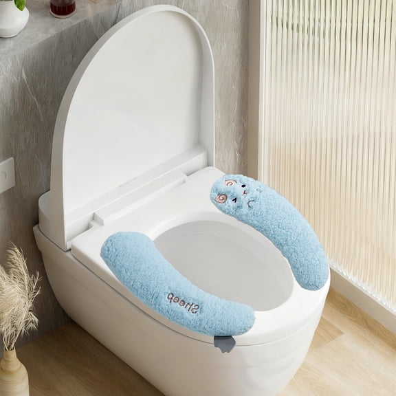 Polyester Fiber Toilet Seat Cover Toilet Seat Cover Cushion Four Season Washable Plush Adhesive Pad for Warm Comfort,37x9cm,Sky Blue 2Pcs JASKFLY