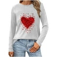 thumbnail image 2 of VgaVtl T Shirts Women Valentines Long Sleeve Women's Plus Size Tops White Leisure Heart Print Pullover Loose Holiday Tops, 2 of 4