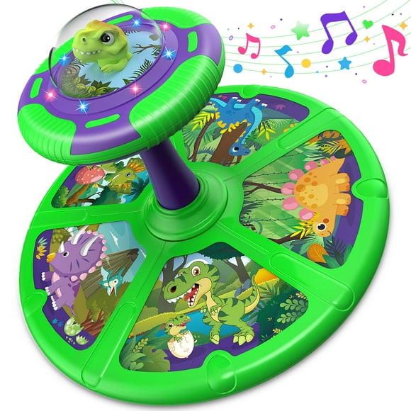 Flooyes Jouets Dinosaures Assis et Tournants pour Tout-Petits Garçons 1 2 3 Ans, Cadeau d'Anniversaire pour Garçons de 2 à 4 Ans avec Lumières LED et Musique, Rotation à 360°