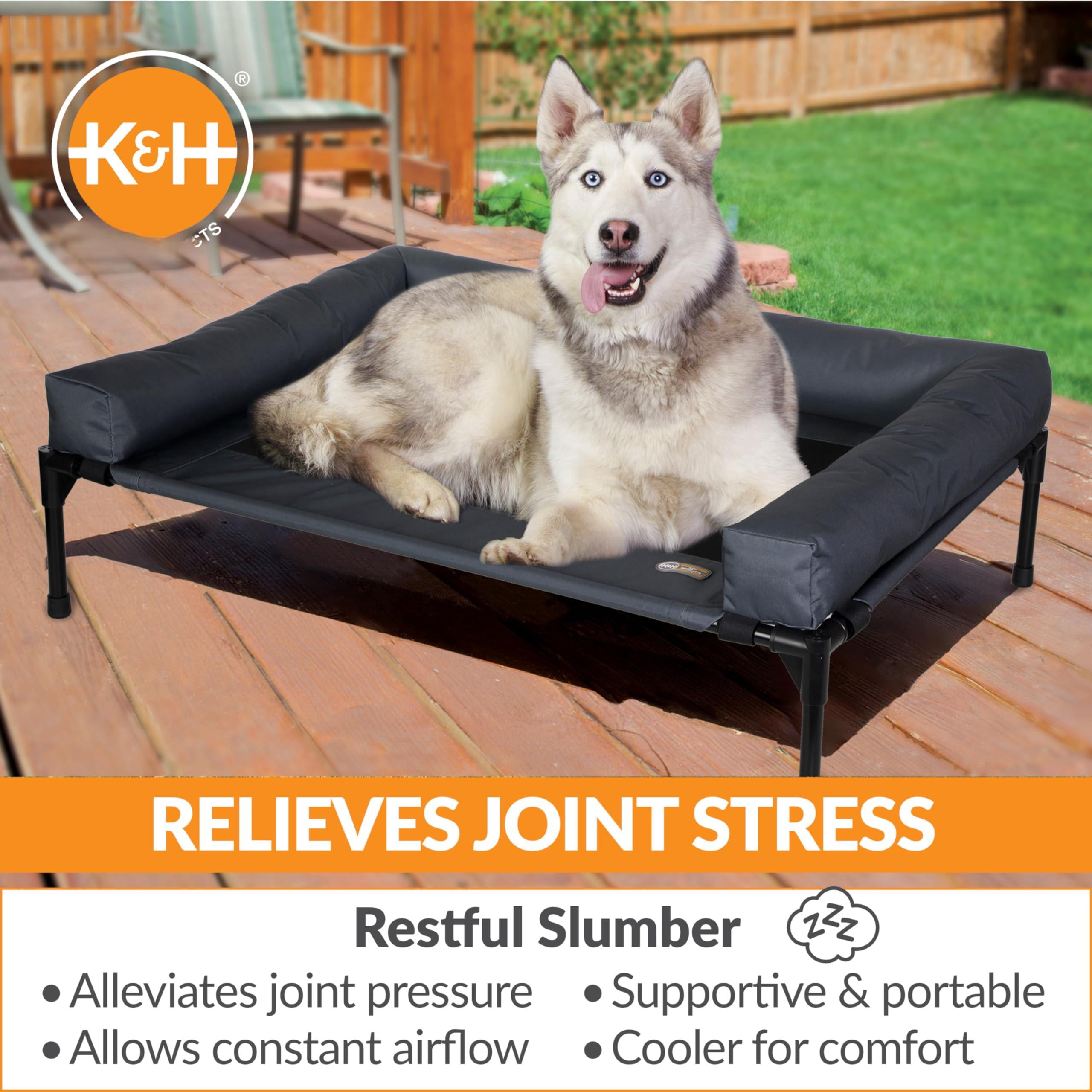 Bolster Dog  Indoor Outdoor Elevated Hammock Bed With Removable Washable Bolsters Mesh Cover Raised Metal Frame - Large 42 X 30in Charcoal