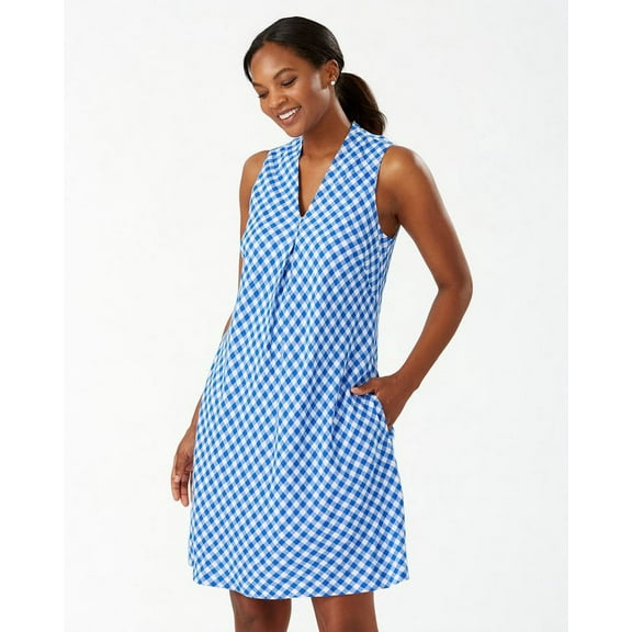 Tommy Bahama Bonita Check Linen-Blend Shift Dress, Turkish Sea, Small