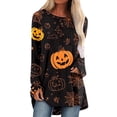 thumbnail image 1 of Hauts Chemises à Manches Longues pour Femmes, Imprimé Graphique d'Halloween, Coupe Ample Décontractée, Col Ras du Cou, Vêtements d'Hiver Automne pour Femmes, T-Shirts Blouses Kaki 2TG, 1 of 4