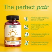 Zhou Nutrition Vitamin D3 K2 Gummies Bone and Heart Health Formula Immune Support Veggie Gummies, Strawberry, 60 Count