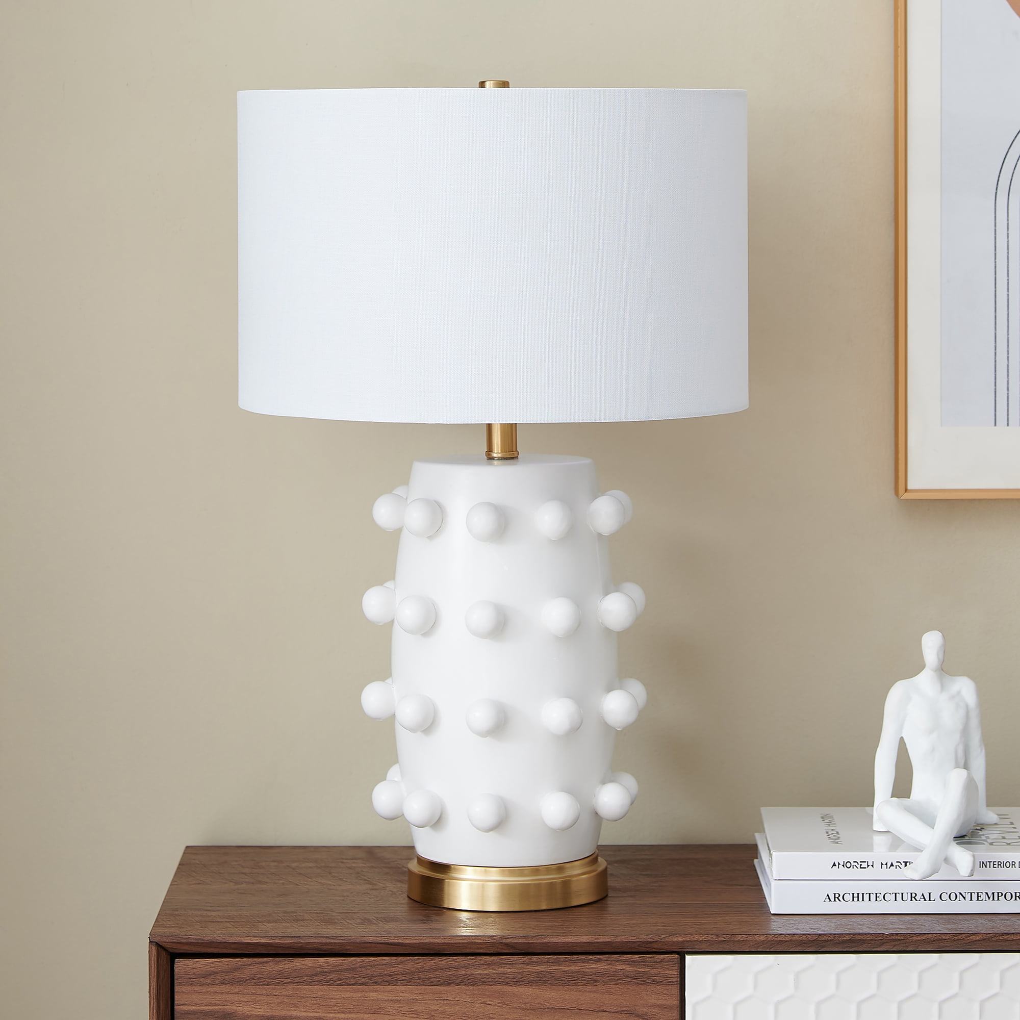 Evelyn&Zoe Farrington 26" Tall Ceramic Table Lamp with Fabric Shade, Matte White/White