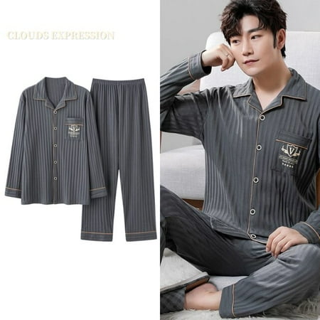 

QWZNDZGR L-5XL Autumn Luxury Pyjamas Knited Cotton Men s Pajamas Set Long Sets Sleepwear Pyjamas Nightsuits Pijamas Plus Size Homewear PJ