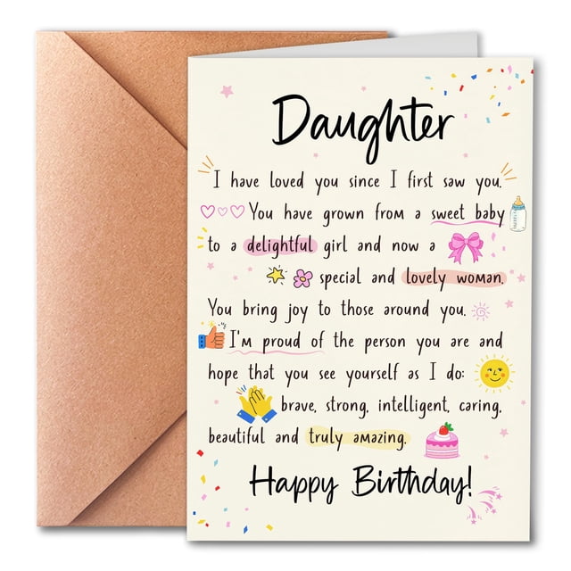 Tarjeta de cumpleaños PTRUKD divertida y poética para hija con sobre