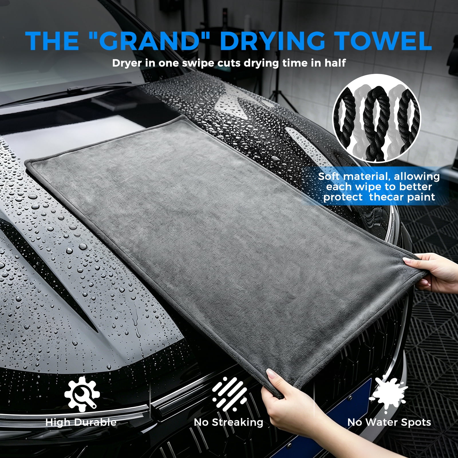 Lafati 3-Piece Car Drying Towel Kit, 1200GSM Double Twisted Loop Ultra Absorbent Microfiber Towels for Cars , Scratch-Free Professional Detailing Kit for Cars, Trucks, Suvs