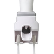 Automatic Toothpaste Dispenser with 2 Toothbrush Holder Slots Set Hands Free Wall Mounted Toothpaste Squeezer Dispenser for Family Bathroom Sink