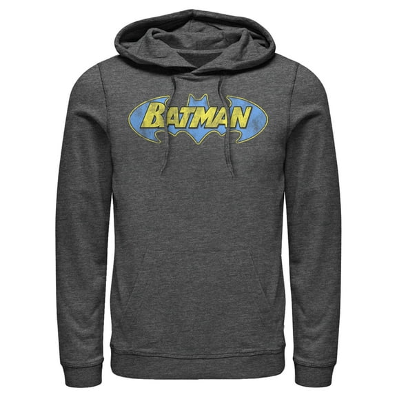Men's Batman Logo Retro Wing Pull Over Hoodie Charcoal Heather Small