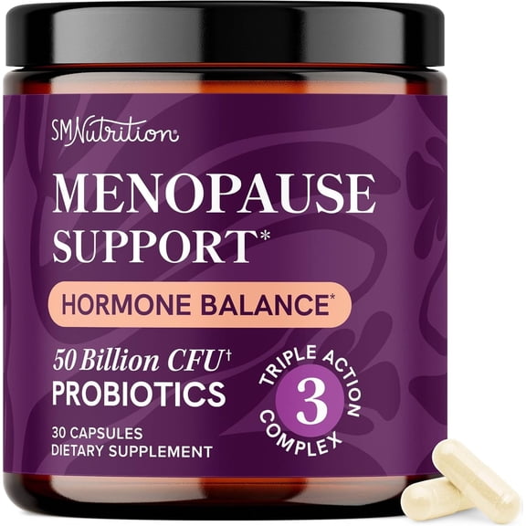 Menopause Support with Prebiotics and Probiotics for Women | Hormone Balance, Hot Flashes & Night Sweats | 50 Billion CFU, DIM & Black Cohosh | Triple Action Menopause Supplements for Women | 30 Ct