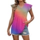 thumbnail image 1 of Craaazy Womens Loose Fit V-Neck Ruffle Sleeve Shirt with Polka Dot Ombre Plaid Prints for Spring and Summer Layering Gifts, 1 of 9