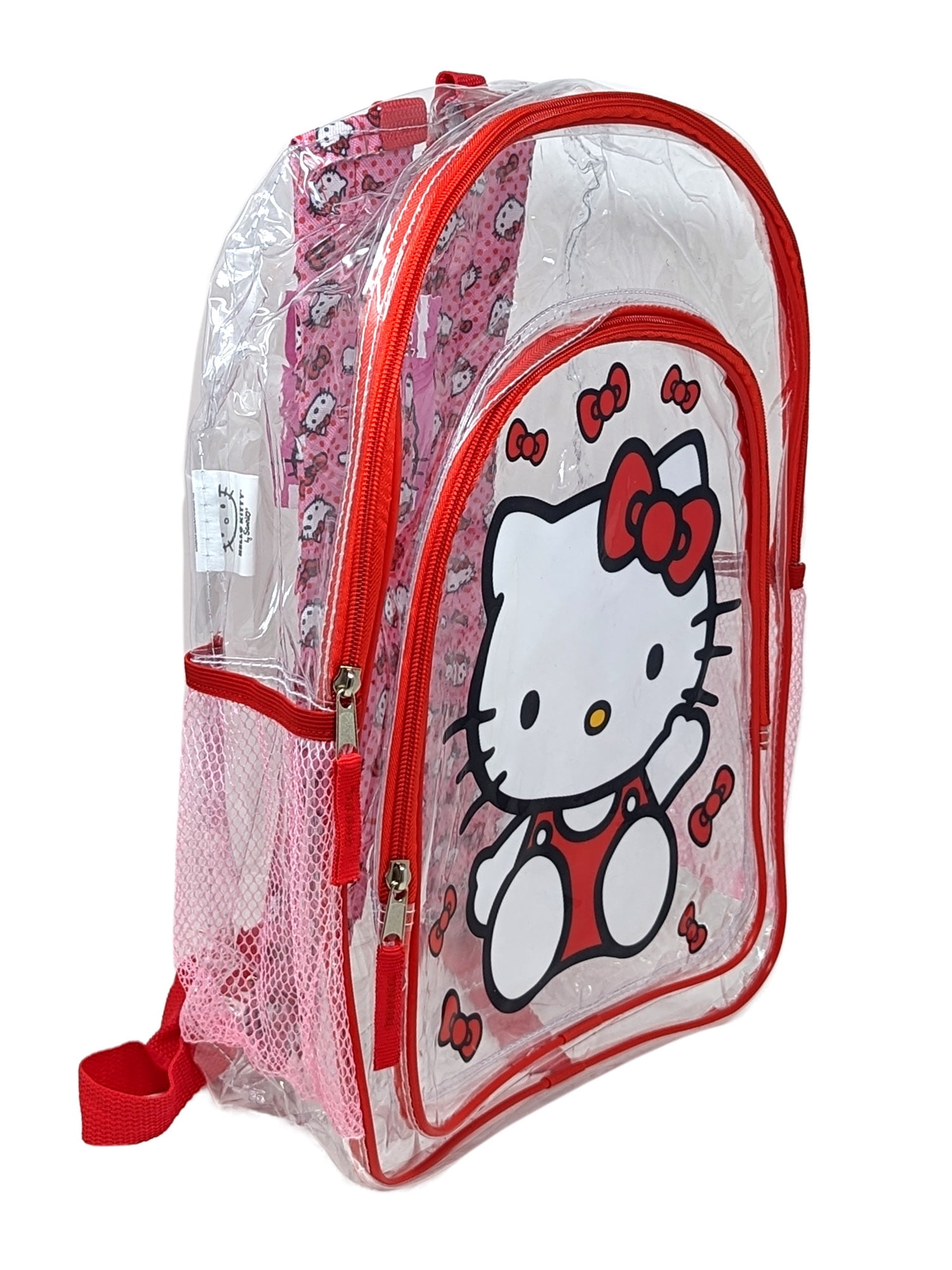 Hello Kitty 16" Clear Backpack for Girls Transparent Bag with 2 Side Mesh Pockets
