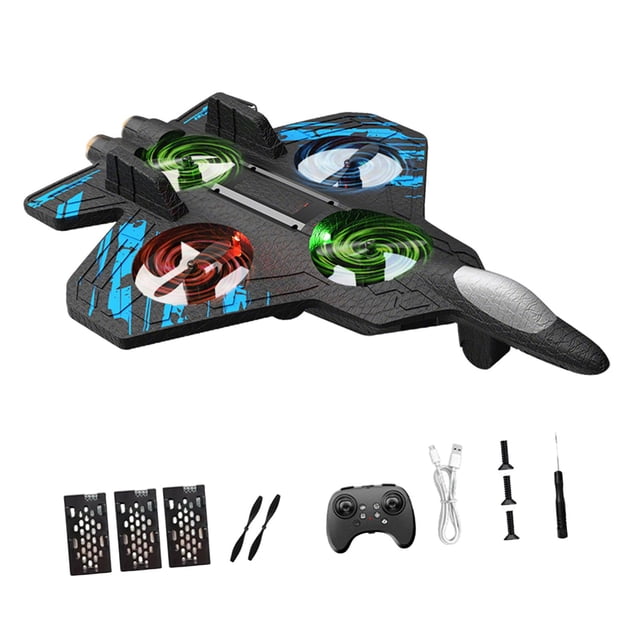 Avión de control remoto de espuma con giro de 360 degree, ligero, avión de combate RC azul