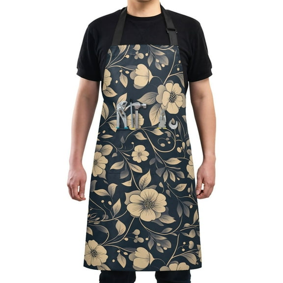 Kitchen Apron with 2 Pockets Adjustable waterproof Cooking Aprons for Women Men Chef Flash Flower and Leaf
