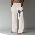 thumbnail image 2 of Pantalones casuales de lino para hombre, estampado de árboles y pájaros, sueltos, ligeros, elásticos, con cordón elástico, banda elástica, pantalones de yoga para la playa 012-azul cielo 3XL 012-azul Xishao ropa, 2 of 2