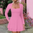 thumbnail image 3 of Women's Square Neck Ruffle Hem Mini Dress - Long Sleeve Ruched Waist Corset, Party & Clubwear, 3 of 6