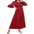 thumbnail image 3 of Femmes Automne Midi Robe à Manches Longues Noeud avant Robe de Satin, 3 of 7