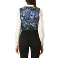 thumbnail image 3 of INSPIRE CHIC Women's Floral Pattern V Neck Sleeveless Button Satin Waistcoat Vest XS Navy Blue, 3 of 7