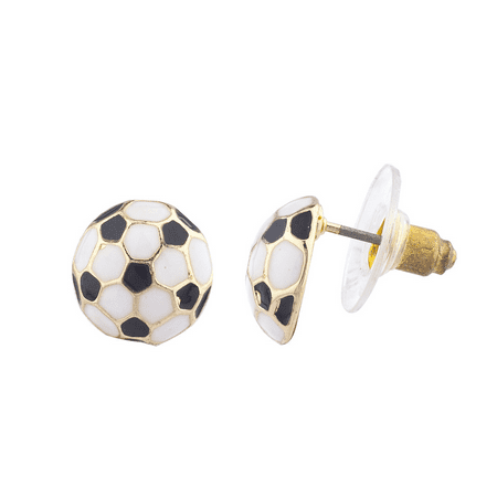 - Lux Accessories Gold Tone Black White Soccer Ball Sports Post Earrings