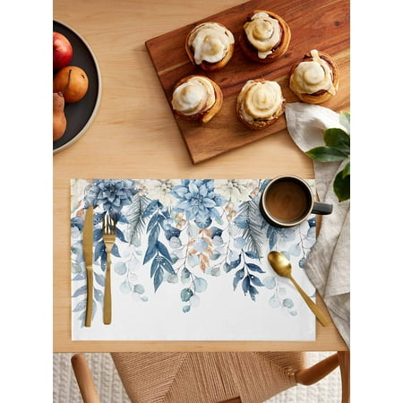 

6 Pcs Christmas Winter Poinsettia Eucalyptus Leaves Kitchen Placemat Christmas Table Decor Table Mat Home Decor Bowl Cup Mat