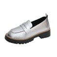 thumbnail image 2 of Silver Platform Loafers for Women - Vintage Retro Chunky Treaded Sole, Comfortable Textured PU Slip-On Shoes, Easy-Care for Daily Campus Office,Size 40, 2 of 9