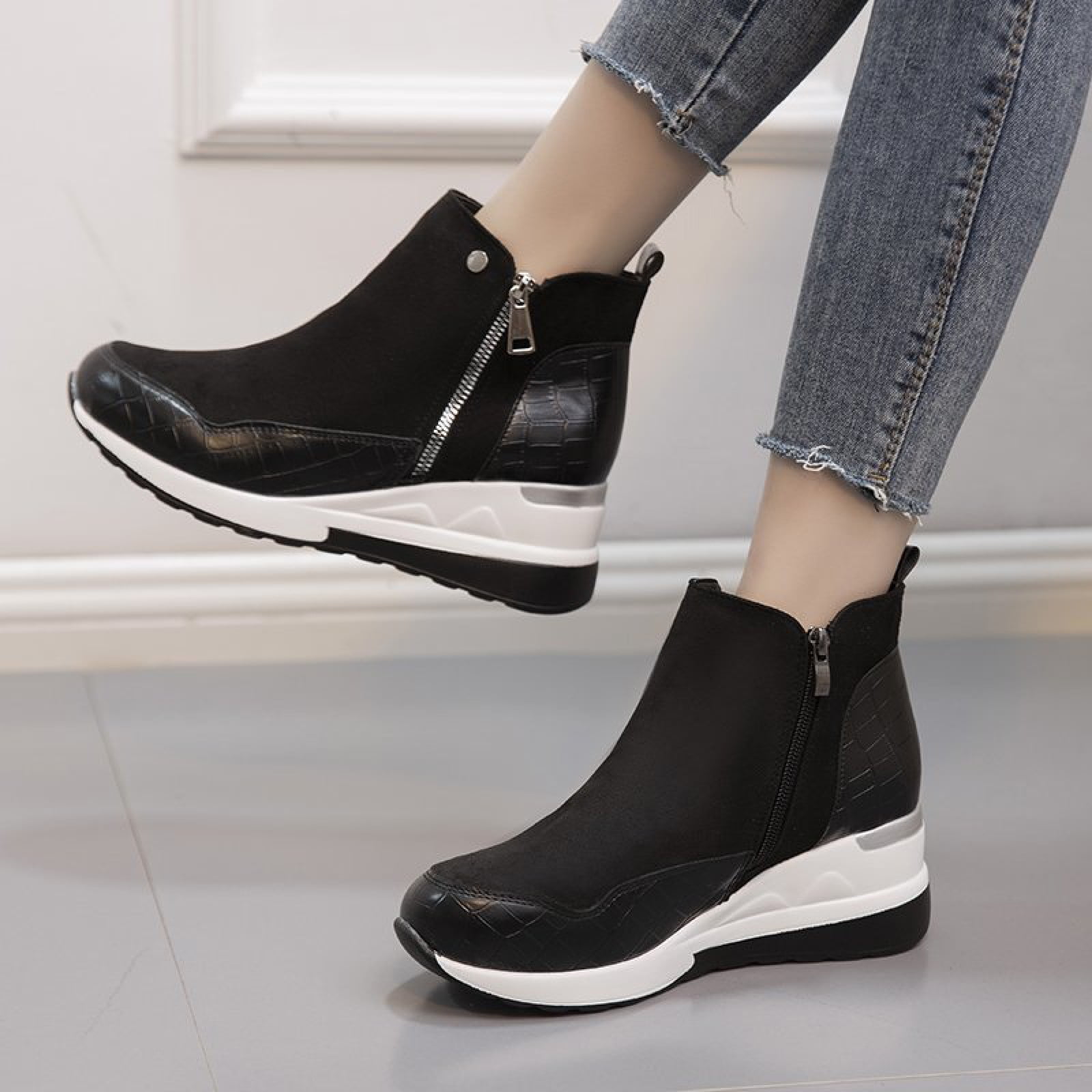 Zpanxa Shoes for Ankle Plus Size Platform Casual Wedges Sneakers Zip Short Boots Black Womens 43 - Walmart.com