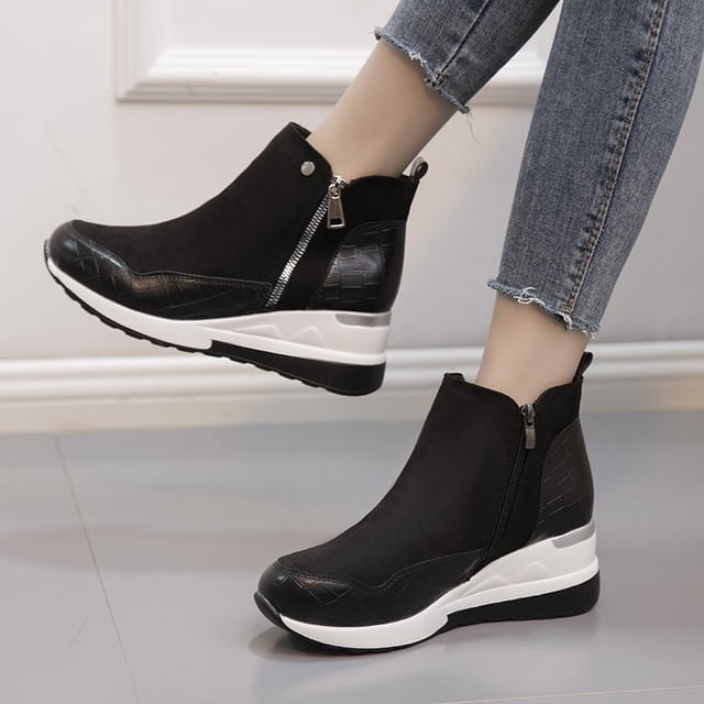Tobillo de mujer Tallas grandes Plataforma Casual Cuñas Zapatillas de deporte Cremallera Botas cortas Zapatos Wmkox8yii sa2050