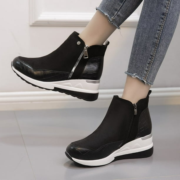 Women's Ankle Plus Size Platform Casual Wedges Sneakers Zip Short Boots ...