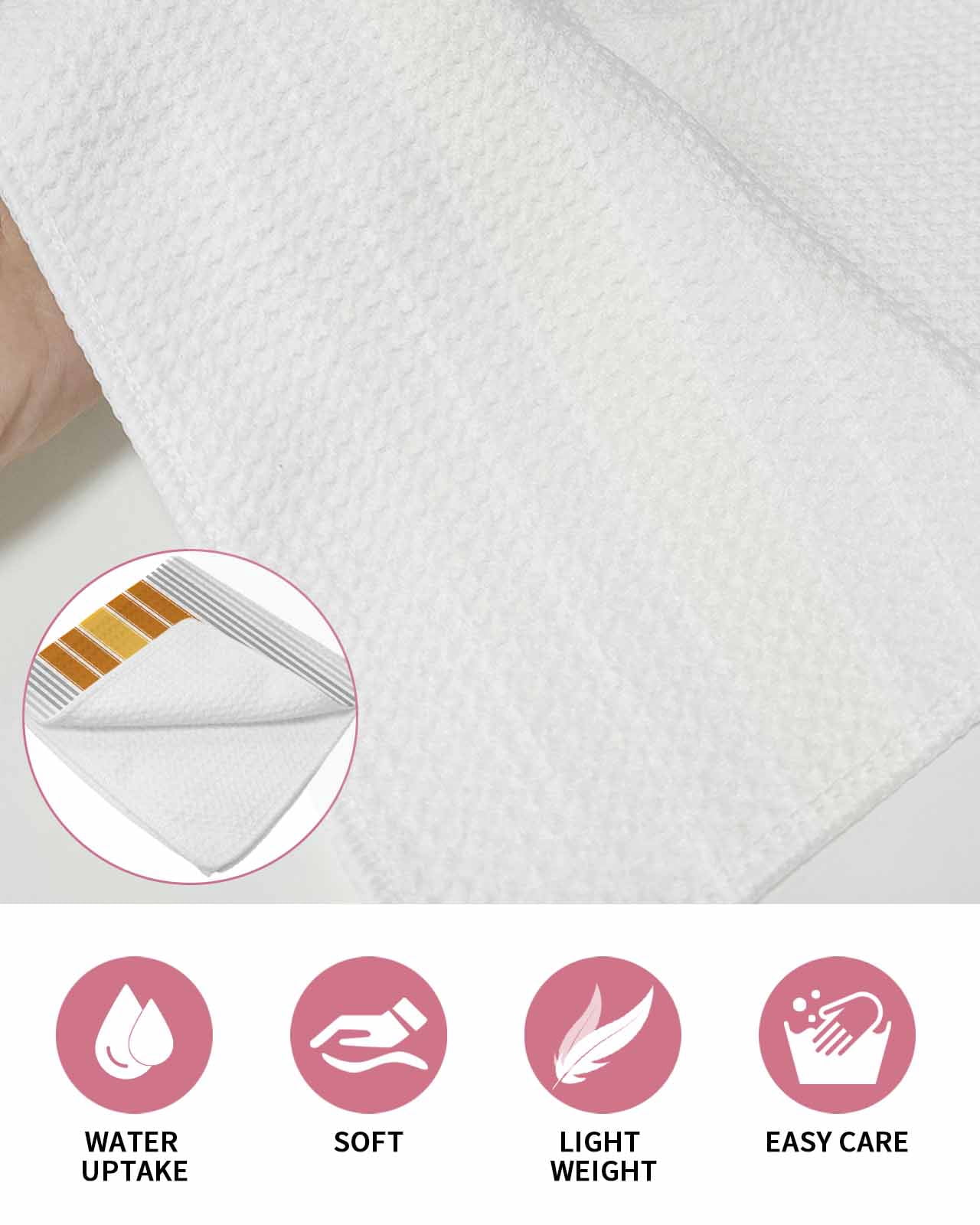 Orange Stripes Kitchen Dish Towels for Drying Dishes Set of 3, Modern Farmhouse Simple Vertical Lines Waffle Weave Microfiber Terry Hand Tea Bathroom Towels Quick Dry & Absorbent Towel 12x12