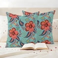 thumbnail image 3 of Teal Red Boho Floral Outdoor Waterproof Pillow Covers, Vintage Southwestern Ethnic Tribe Decorative Square Throw Pillowcase Sofa Cushion Sham for Patio/Couch/Chair, 24"x24" 2 Pack, 3 of 8