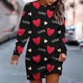 thumbnail image 2 of Long Sleeve Dresses for Women Casual Round Neck Dress with Valentine Heart Print Casual Comfortable Outfits Fashion Women Fall Dresses Black L, 2 of 4