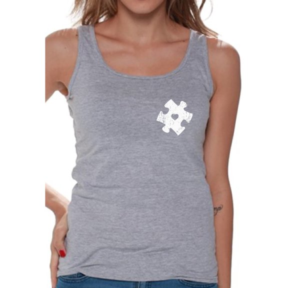 Awkward Styles Autism Awareness Puzzle Tank Top for Women Autism Tank Tops Autism Gifts for Her Autistic Spectrum Awareness Women's Tank Top Support Autism Tanks Puzzle Autism Awareness Tops for Women