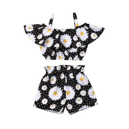 

One opening 2Pcs Kids Toddler Baby Girls Crop Tops Floral Short Pants Outfits Clothes USA