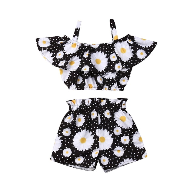 SUNSIOM Baby Girl Off Shoulder Strap Crop Top + Short Élastique