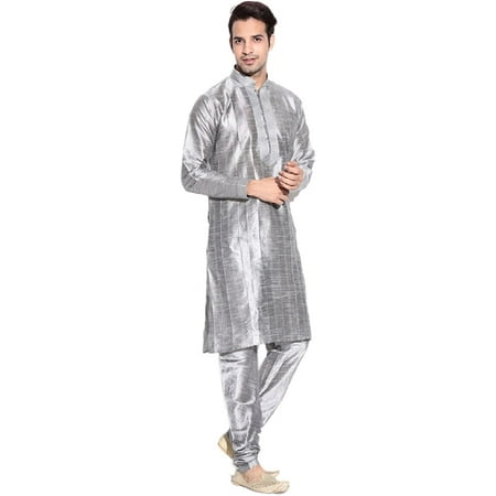 

Royal Men s Silk Blend Pintex Kurta Churidar Silver
