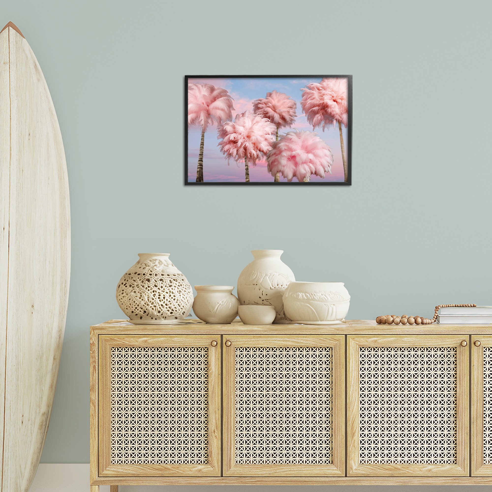 Stupell Industries Fluffy Pink Palm Trees Botanical & Floral Painting Black Framed Art Print Wall Art, 24 x 16