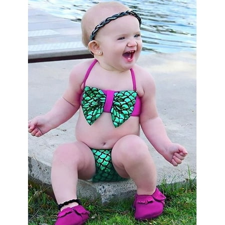 

Domingbub Newborn Infant Baby Girl Bandage Mermaid Bowknot Bikini Set Beach Swimwear Swimsuit Bathing Suit Green 0-6 Months