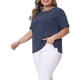 thumbnail image 4 of Blusa de mujer de talla grande Agnes Orinda, de manga corta, cuello redondo, de algodón y lino, camiseta 4X azul marino, 4 of 6