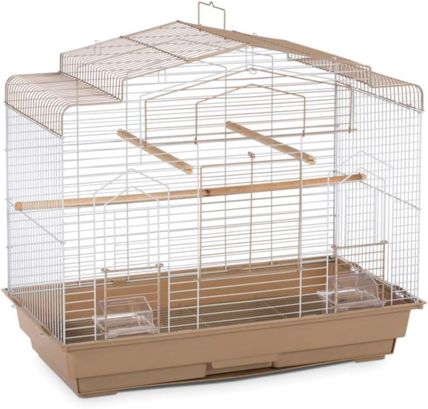 Barn Style Bird Cage - Ideal for Parakeets, Parrots, Lovebirds, Conures, Canaries, and Similarly Sized Birds, Wide Barn Style Design, Stand Alone Cage - Brown & White