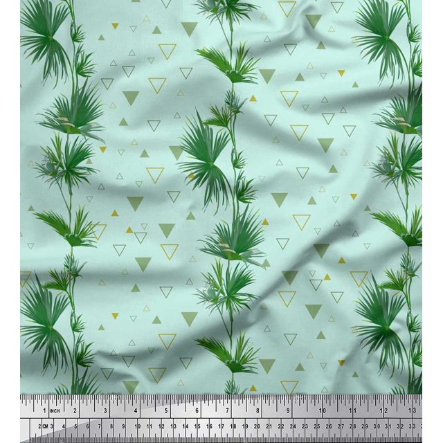 Soimoi Polyester Crepe Fabric Triangle & Leaves Print Sewing Fabric Yard 52 Inch Wide