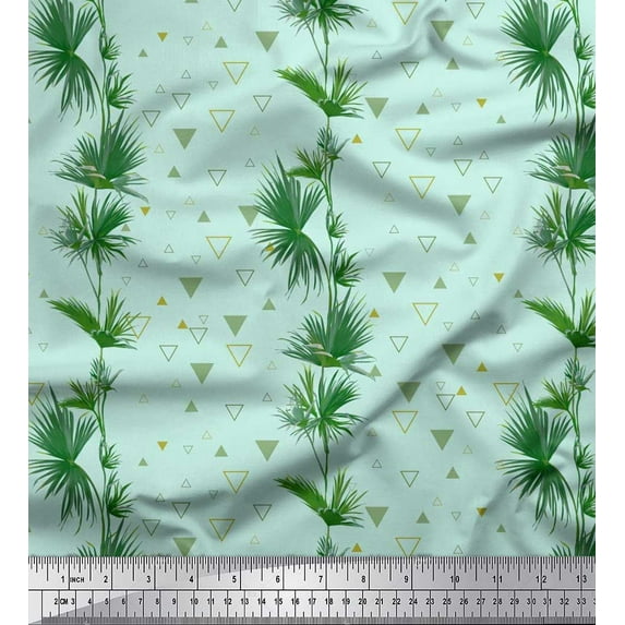 Soimoi Polyester Crepe Fabric Triangle & Leaves Print Sewing Fabric Yard 52 Inch Wide