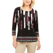 JM Women's Collection Printed Jacquard Top Black Size Extra Large
