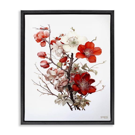 Stupell Industries French Country Red Flower Branches Black Floating Frame Canvas Art, 17 x 21, by RB