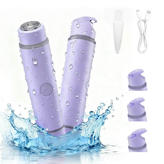 2-in-1 Bikini Trimmer for Women - Painless Electric Razors with Adjustable  Combs,Cordless Body Shaver for Trip,Replaceable Lady Facial Razor, IPX7 Waterproof&Easy Cleaning,USB Charge Dock Purple