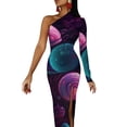 thumbnail image 2 of Robe Longue Colorée Espace Femmes Planètes Violettes Fête Robe Maxi Printemps Sexy Moulante Fendue Graphique Vestido, 2 of 5