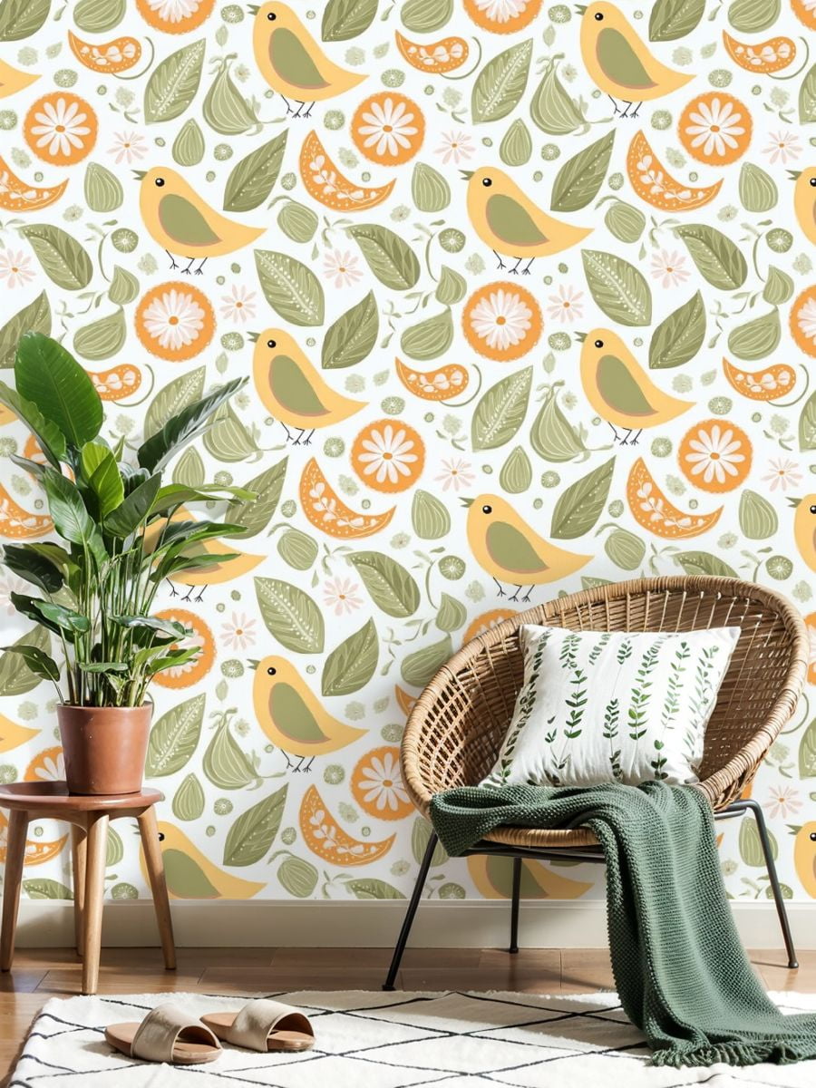 Paisley Peel and Stick Wallpaper 17.7in x 9.8ft Whimsical Birds Flowers Leaves Soft Pastels Contact Paper Vinyl Waterproof Self Adhesive Wall Paper for Bedroom Shelf Cabinet Renter Friendly