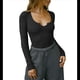 thumbnail image 1 of Blusa Informal Básica de Punto Acanalado, Ajustada, con Cuello Redondo y Larga para Mujer Negro L, 1 of 8